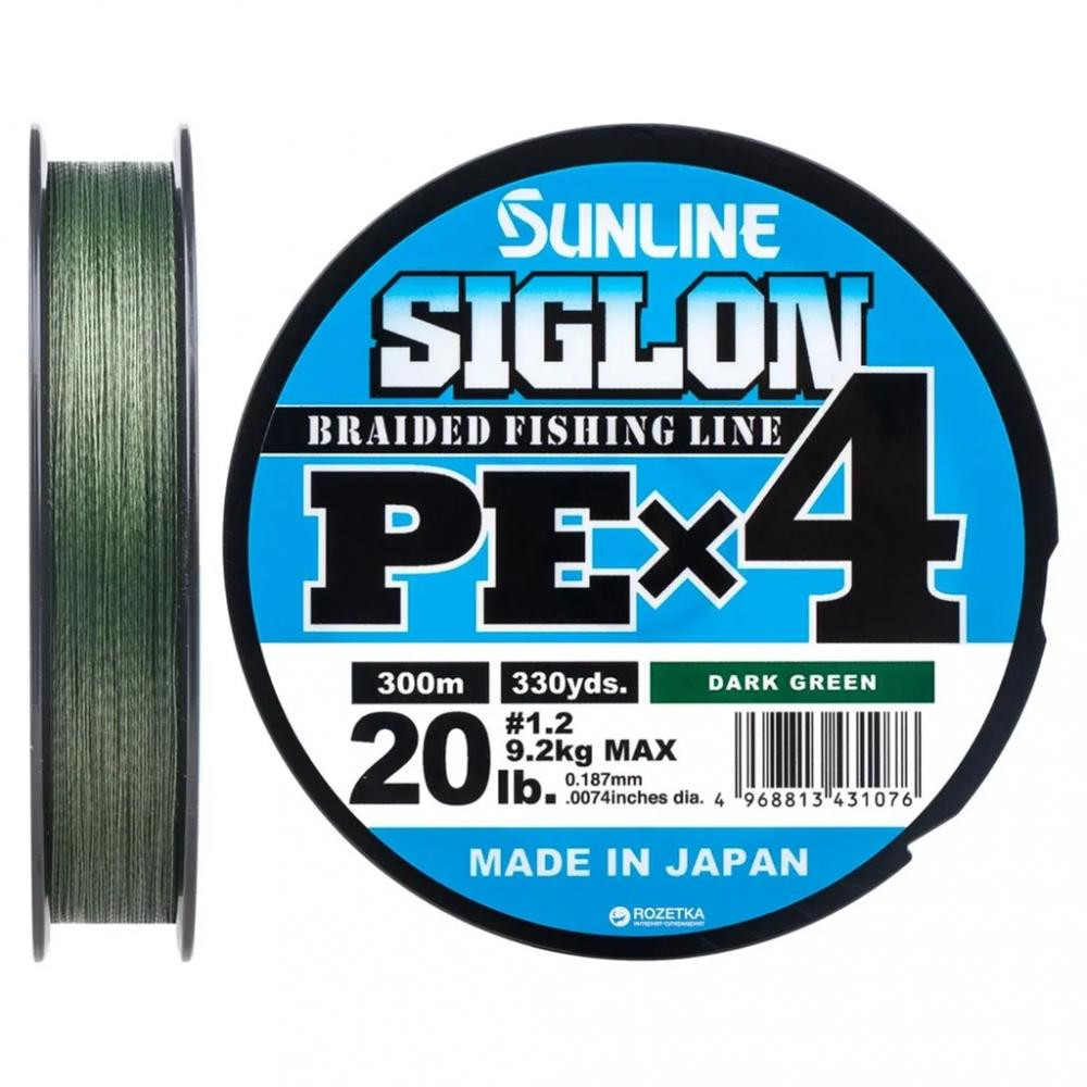 Sunline Siglon PE X4 / Dark Green / #1.2 / 0.187mm 300m 9.2kg - зображення 1