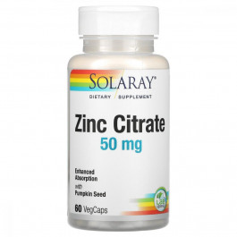   Solaray Цинк цитрат, Zinc Citrate, 50 мг, 60 вегетарианских капсул (SOR-47102)