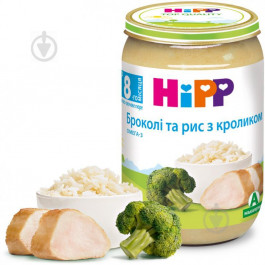   Hipp Кролик в пюре из брокколи с рисом, 220 г.