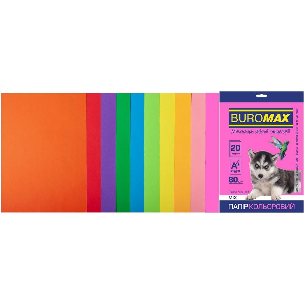 BuroMax А4, 80г/м2, NEON+INTENSIV, 10 цветов, 20 листов (BM.2721820-99) - зображення 1