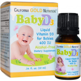   California Gold Nutrition Витамин D3 d3 д3 Д3 в каплях для детей,  Baby D3 d3, 10 мл