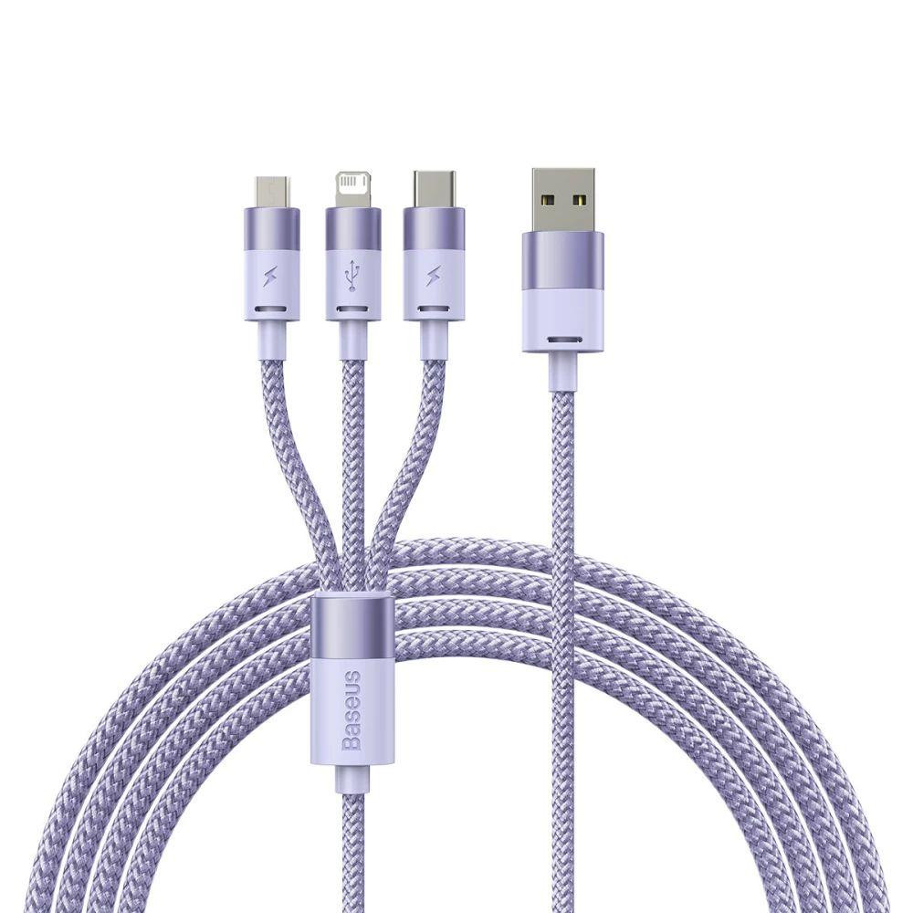 Baseus StarSpeed Series USB Cable to Lightning/microUSB/USB-C Fast Charging 3.5A 1.2m Purple (CAXS000005) - зображення 1