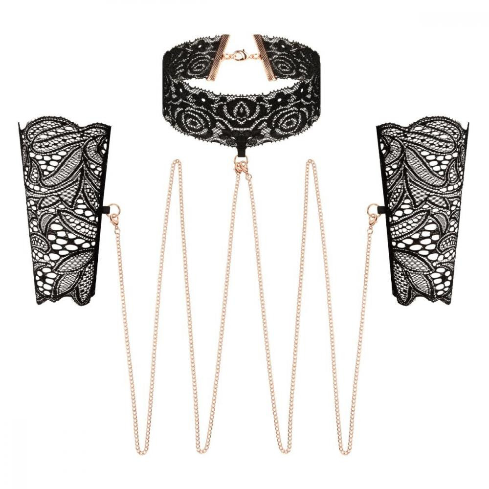 Rosy Gold Lace Cuffs and Collar Black (SX1196) - зображення 1