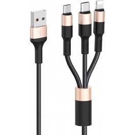   Hoco X26 Xpress one pull 3in1 Lightning/Micro USB/USB Type-C 1m Black/Gold (6957531080275)