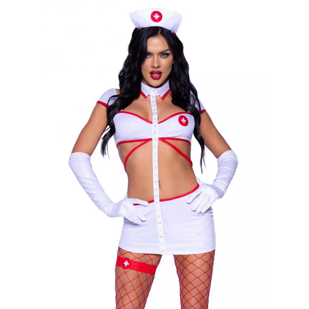 Leg Avenue Костюм медсестри  Heartstopping Nurse Costume білий: сукня + чепчик + перчатки + гартер (71471856388 - зображення 1