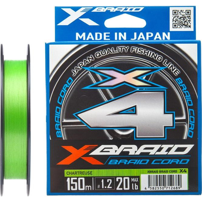 YGK X-Braid Cord x4 / Chartreuse / #0.4 / 0.104mm 150m 3.6kg - зображення 1