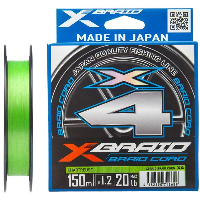 YGK X-Braid Cord x4 / Chartreuse / #0.8 / 0.148mm 150m 6.35kg - зображення 1