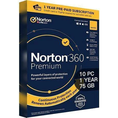 Norton 360 Premium 75GB для 10 ПК на 1 год ESD-эл. ключ в конверте (21409567) - зображення 1