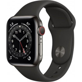   Apple Watch Series 6 GPS + Cellular 40mm Graphite Stainless Steel Case w. Black Sport B. (M02Y3)