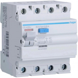   Hager УЗО CD426J 4x25A, 30 mA, AC, 4м