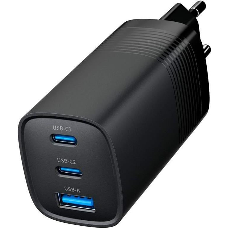 Gembird 1xUSB-A, 2xUSB-C, PD+QC3.0 65W Black (TA-UC-PDQC65-01-BK) - зображення 1