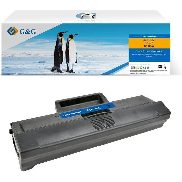 G&G Картридж для HP 106A M107a/107r/ 107w/135a/ 135r/135w/ 137fnw W1106A Black 1000стр. G&G-106A - зображення 1