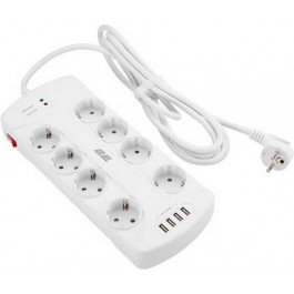   2E 8XSchuko 3G*1.5мм, 4*USB-A, 3м, white (2E-SP815M3USBWH)