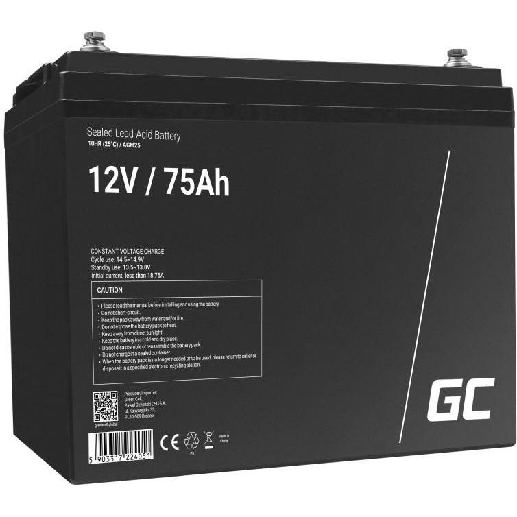 Green Cell AGM25 12V 75Ah - зображення 1