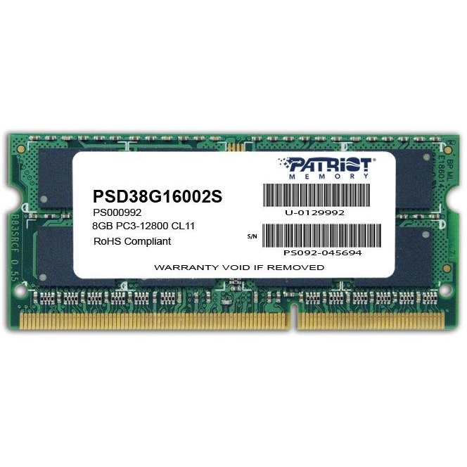 PATRIOT 8 GB SO-DIMM DDR3 1600 MHz (PSD38G16002S) - зображення 1