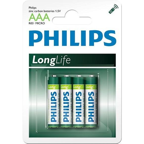 Philips AAA bat Carbon-Zinc 4шт LongLife (R03L4B/10) - зображення 1