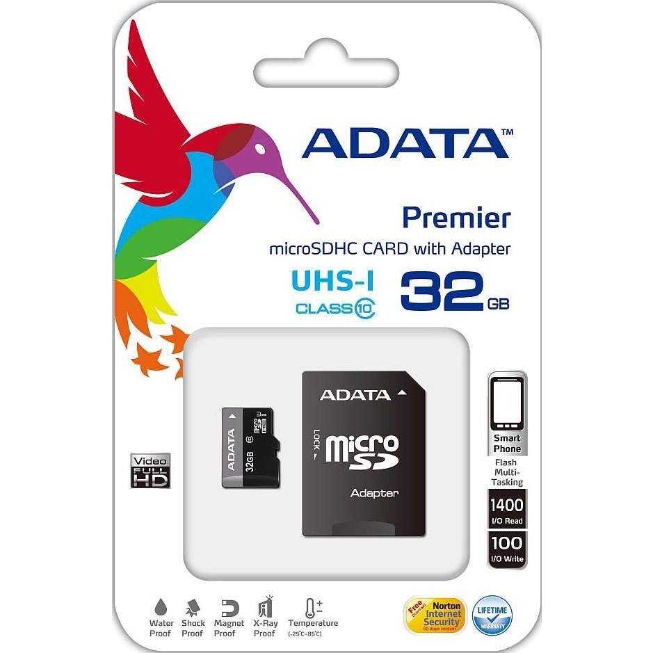 ADATA 32 GB microSDHC UHS-I + SD adapter Premier AUSDH32GUICL10-RA1 - зображення 1