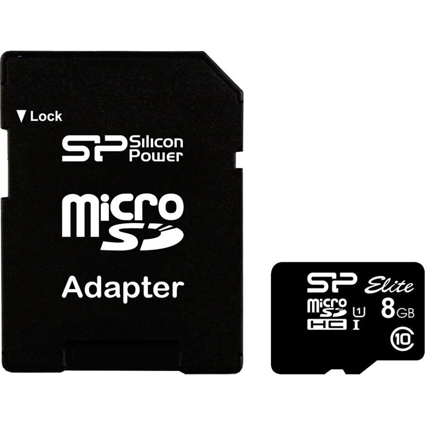 Silicon Power 8 GB microSDHC UHS-I Elite + SD adapter SP008GBSTHBU1V10-SP - зображення 1