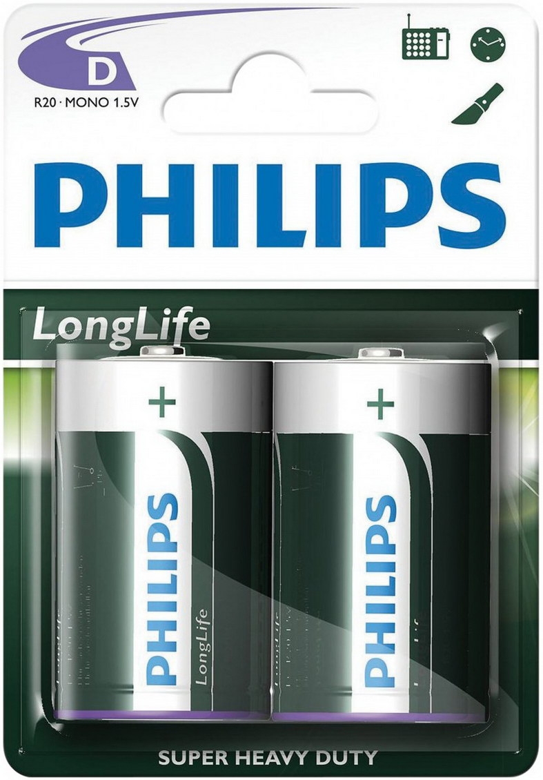 Philips D bat Carbon-Zinc 2шт LongLife (R20L2B/97) - зображення 1