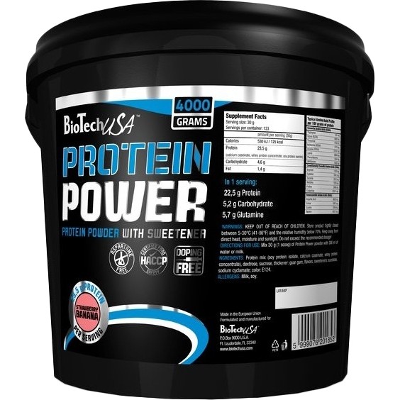 BiotechUSA Protein Power 4000 g /133 servings/ Strawberry Banana - зображення 1