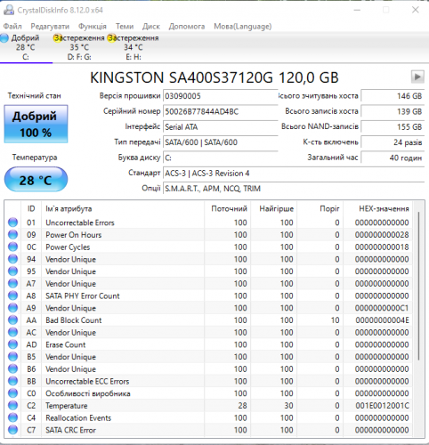 Фото SSD накопичувач Kingston A400 120 GB (SA400S37/120G) від користувача Мирослав Білецький