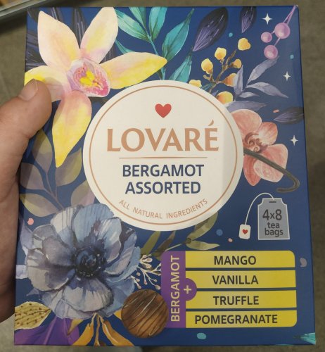 Фото чай з добавками Lovare Чай черный  Ассорти Бергамот пакетированный 4 вида по 8 шт (4820198879822) від користувача Isolar