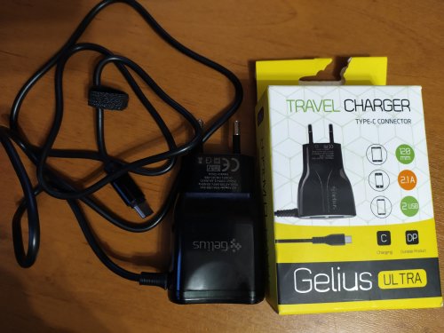 Фото Мережевий зарядний пристрій Gelius Ultra Edition 2xUSB + cable Type-C 2,1A Black (62258) від користувача Alona Skripnik