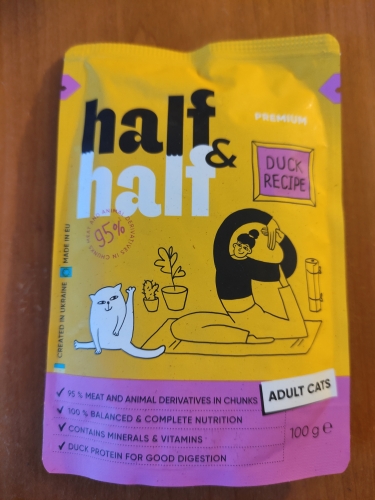 Фото вологий корм/консерви Half & Half Duck Recipe Adult Cats 100 г (20918) від користувача Eva