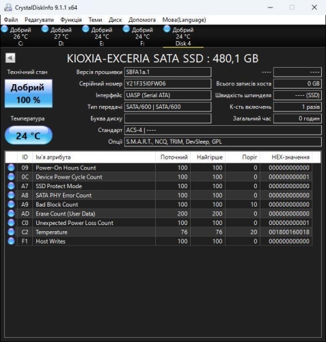 Фото SSD накопичувач Kioxia Exceria 480 GB (LTC10Z480GG8) від користувача 888vital888