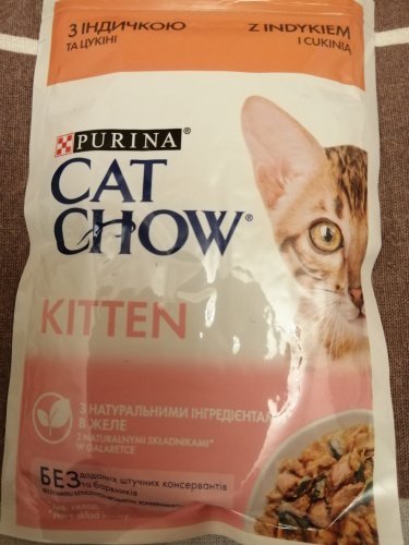 Фото вологий корм Cat Chow Kitten шматочки в желе з індичкою і цукіні 85 г (7613036595001) від користувача Вікторія