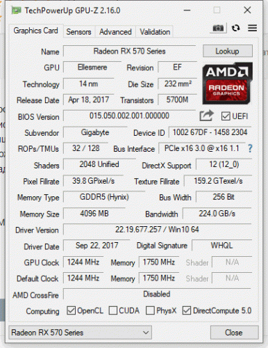 Фото Відеокарта GIGABYTE Radeon RX 570 Gaming 4G MI (GV-RX570GAMING-4GD-MI) від користувача oleksa