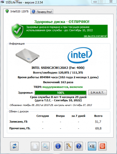 Фото SSD накопичувач Intel 520 Series SSDSC2CW120A310 від користувача koliambia