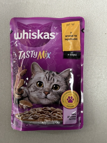 Фото вологий корм Whiskas Tasty Mix З ягням та індичкою в соусі 85 г (4770608262440) від користувача Orestiv.