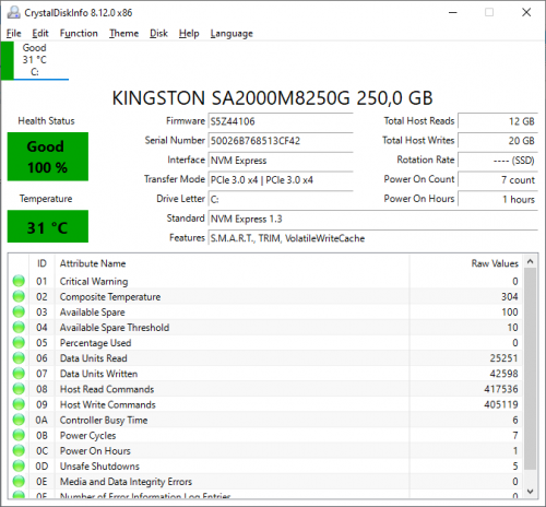 Фото SSD накопичувач Kingston A2000 250 GB (SA2000M8/250G) від користувача Ruloff