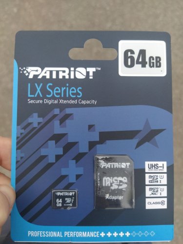 Фото Карта пам'яті PATRIOT 64 GB microSDXC UHS-I + SD adapter PSF64GMCSDXC10 від користувача Gouster