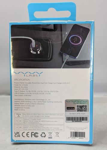 Фото Автомобільний зарядний пристрій Vyvylabs Round Dot Dual Fast Charge Car Charger 65W A+C Black (VJY65B-01) від користувача Максим Волосевич