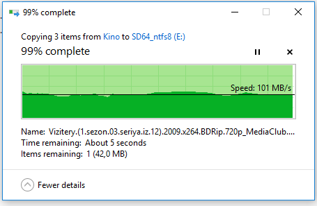 NTFS, 8Kb.
3 файла по 2 Гига.