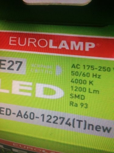Фото Світлодіодна лампа LED EUROLAMP LED A60 E27 12W 4000K 220V (LED-A60-12274(P)) від користувача 4521