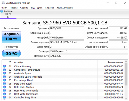 Фото SSD накопичувач Samsung 960 EVO (MZ-V6E500BW) від користувача chem