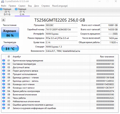 Фото SSD накопичувач Transcend NVMe SSD 220S 256 GB (TS256GMTE220S) від користувача Едуард.