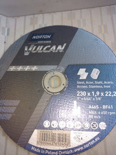 Фото Диск відрізний Norton Диск отрезной по металлу и нержавеющей стали VULCAN 230х22.2 мм t=2.5 мм (70V107) від користувача DO3ATOP