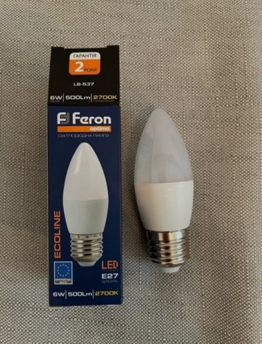 Фото Світлодіодна лампа LED FERON LED Optima Ecoline C37 матовая 4 Вт E14 230 В тепло-белый LB-537 від користувача Mexanik