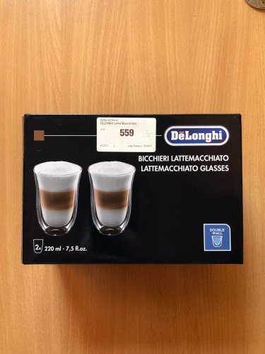 Delonghi 2 Latte Macchiato Double Wall Glasses 220ml - DLSC312
