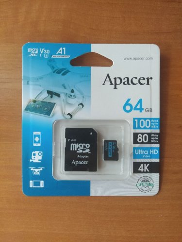 Фото Карта пам'яті Apacer 64 GB microSDXC UHS-I U3 + SD Adapter AP64GMCSX10U7-R від користувача Gouster