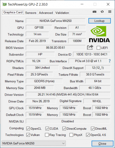 NVIDIA GeForce MX250 (1D13)