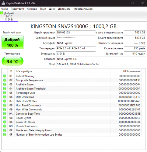 Фото SSD накопичувач Kingston NV2 1 TB (SNV2S/1000G) від користувача Maksym Tymoshenko