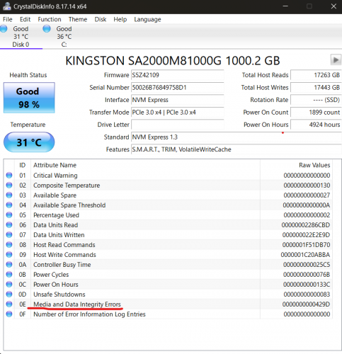 Фото SSD накопичувач Kingston A2000 1 TB (SA2000M8/1000G) від користувача NewEXE