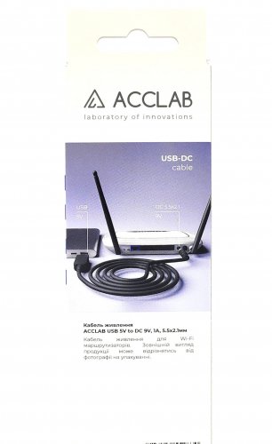 ACCLAB USB to DC 5.5 х 2.5 мм 12 В 1 A 1 м Чорний (1283126552847)