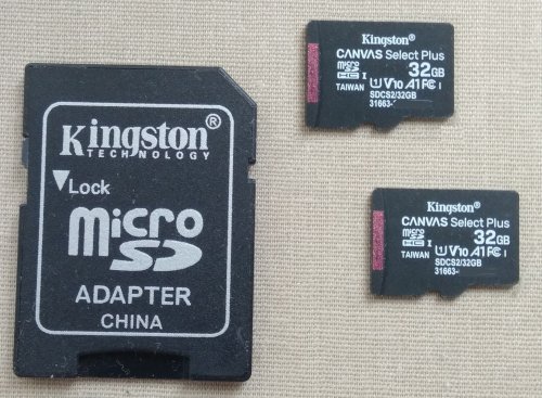 Фото Карта пам'яті Kingston 32 GB microSDHC Canvas Select Plus UHS-I V10 A1 Class 10 2-pack + SD-adapter (SDCS2/32GB-2P1A) від користувача 