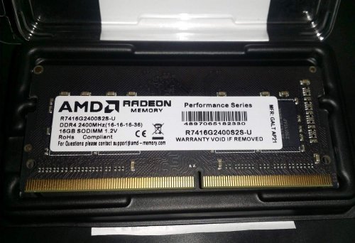 Фото Пам'ять для ноутбуків AMD 16 GB SO-DIMM DDR4 2400 MHz Radeon R7 Performance (R7416G2400S2S-U) від користувача Leo